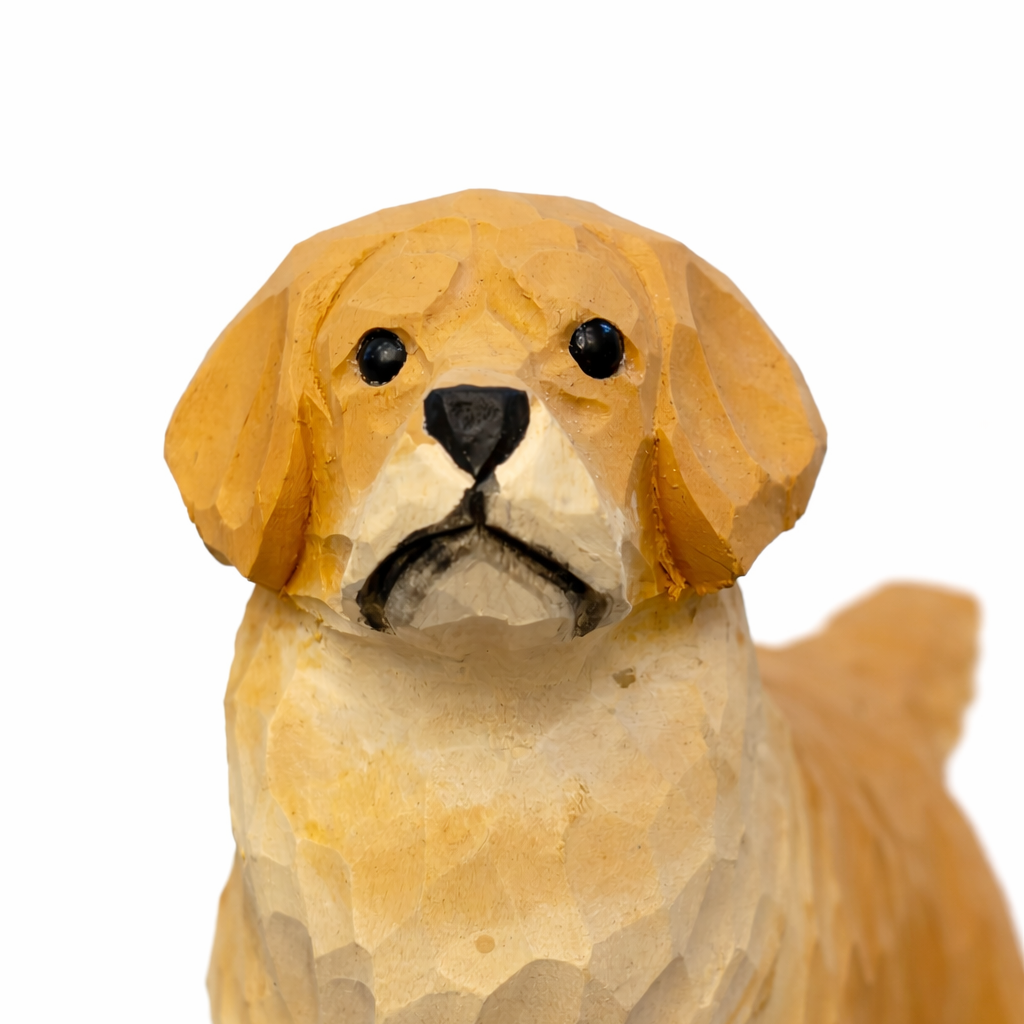 Hand-Carved Golden Retriever Wooden Figurine
